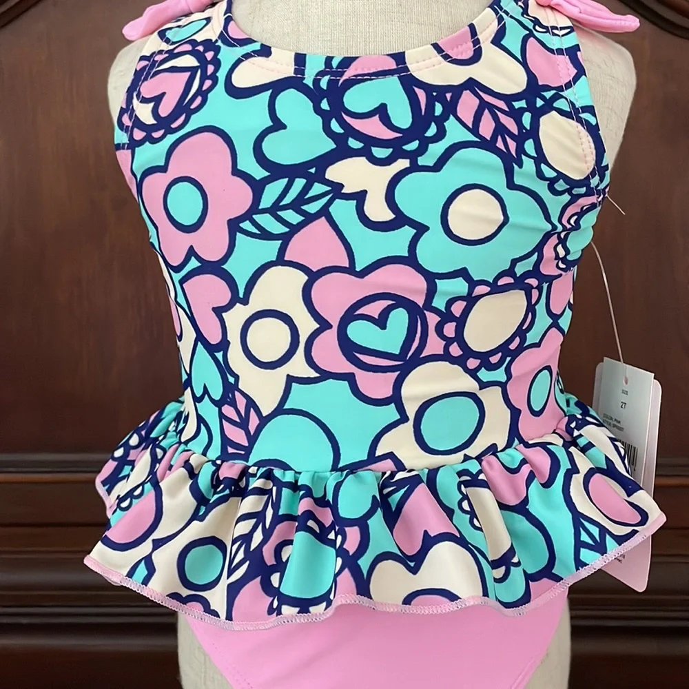 Floatimini Floral Swimsuit 2T NWT Pink Blue Ruffle Tankini UPF 50+